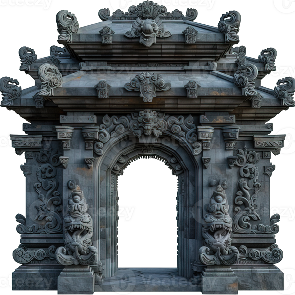 AI generated Bali Temple Stone Gate Isolated on Transparent Background ,generative ai png