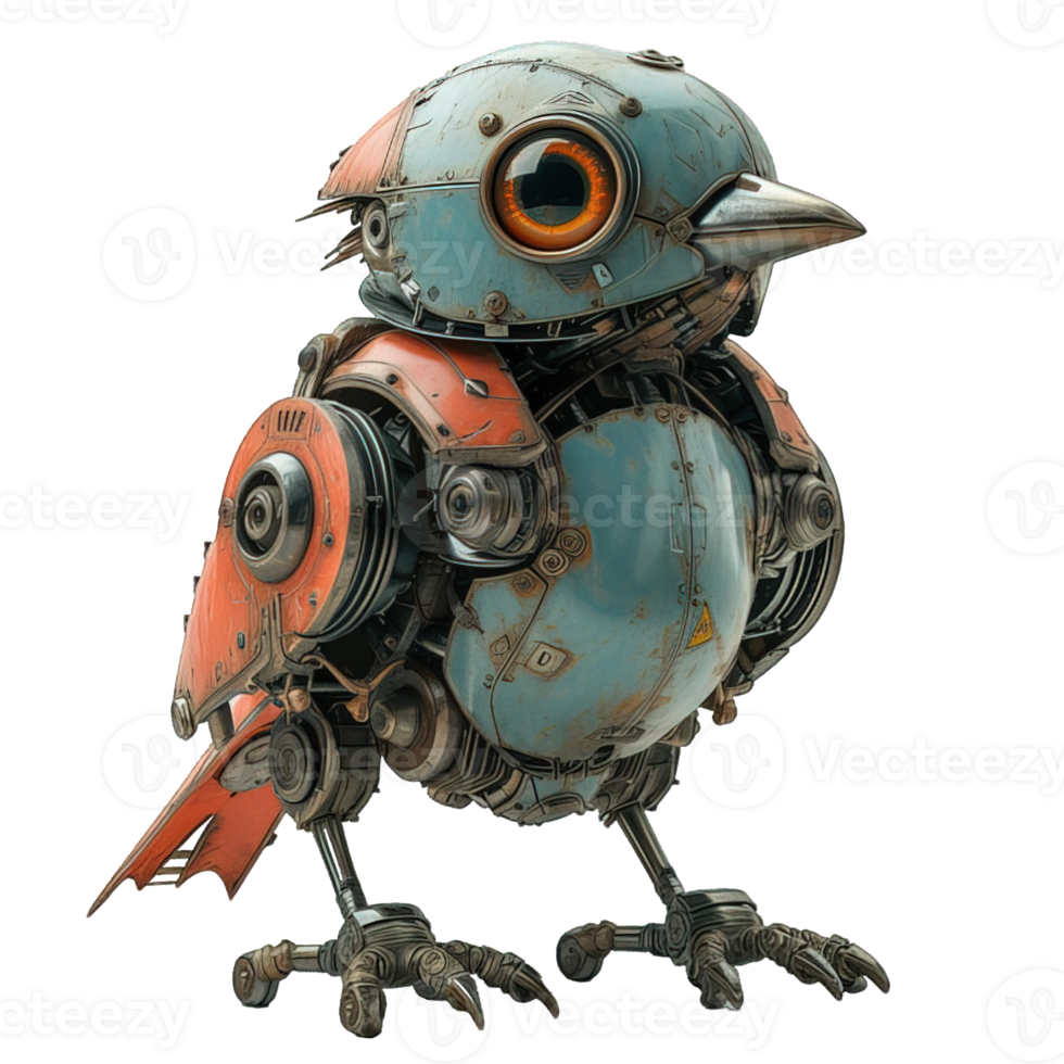 AI generated cyborg bird isolated on transparent background ,robot bird png ,generative ai