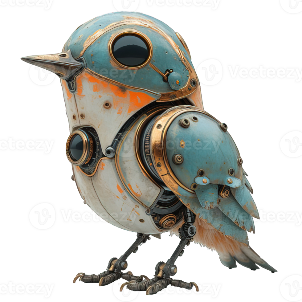 AI generated cyborg bird isolated on transparent background ,robot bird png ,generative ai