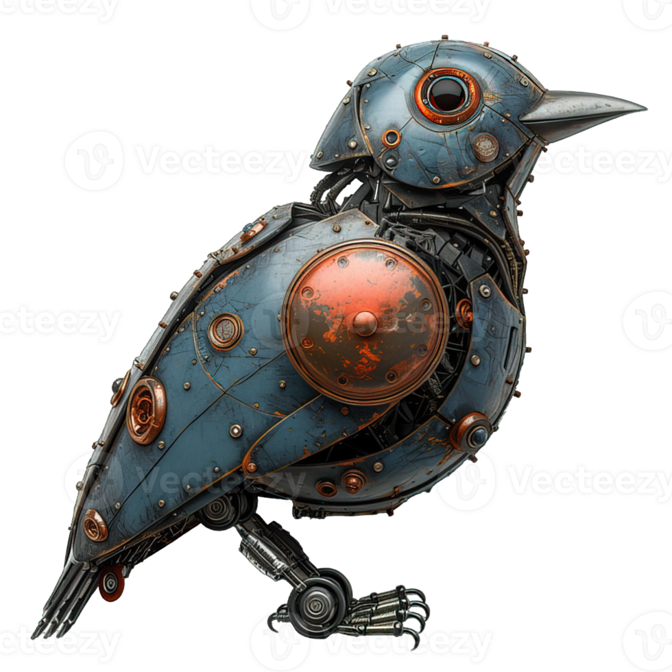 AI generated cyborg bird isolated on transparent background ,robot bird png ,generative ai