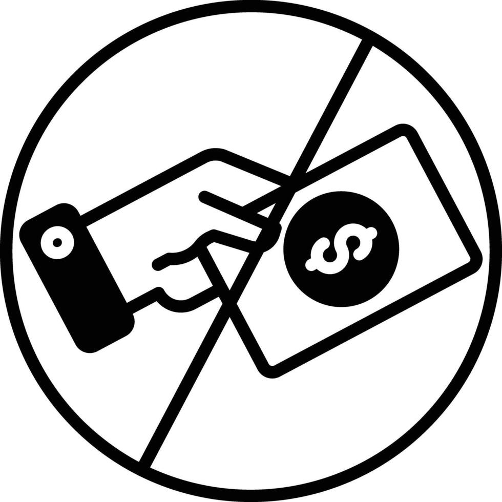 No Cash glyph and line vector illustration