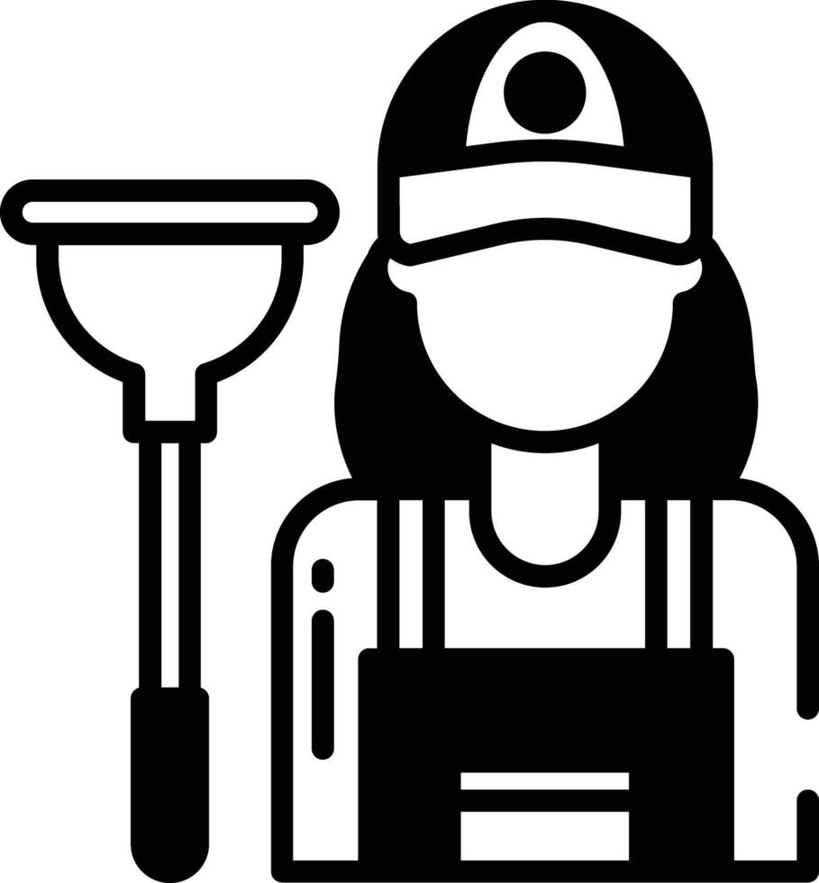 limpiador mujer glifo y línea vector ilustración
