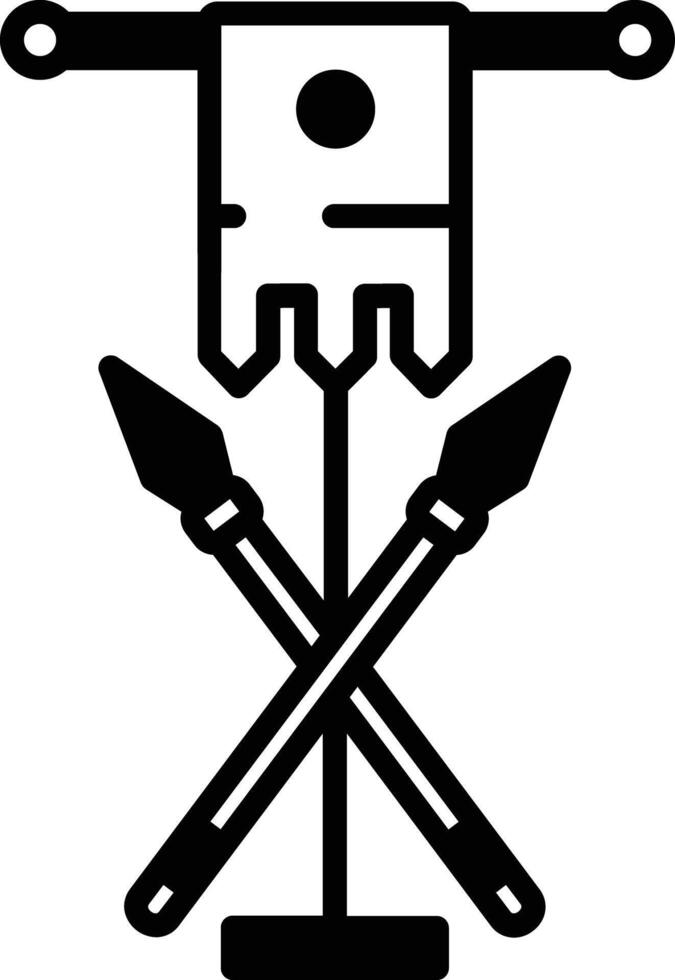 Spear and flag glyph and line vector illustration