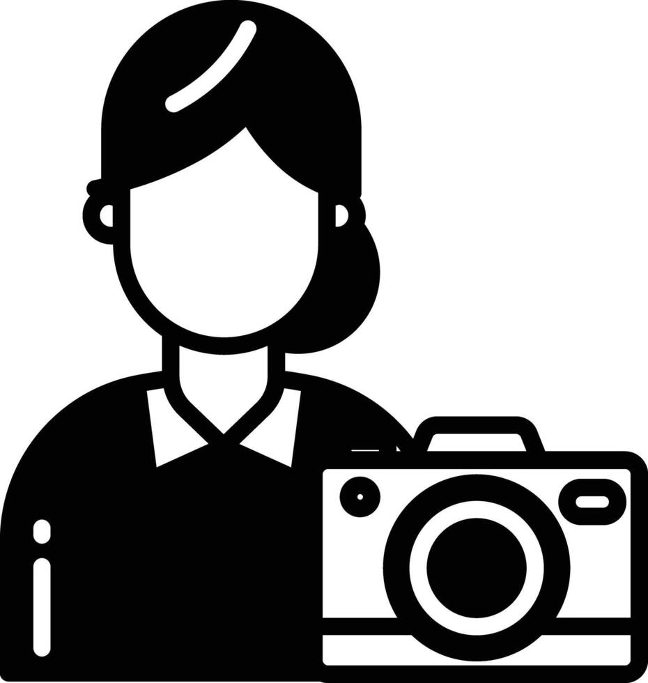 fotógrafo mujer glifo y línea vector ilustración