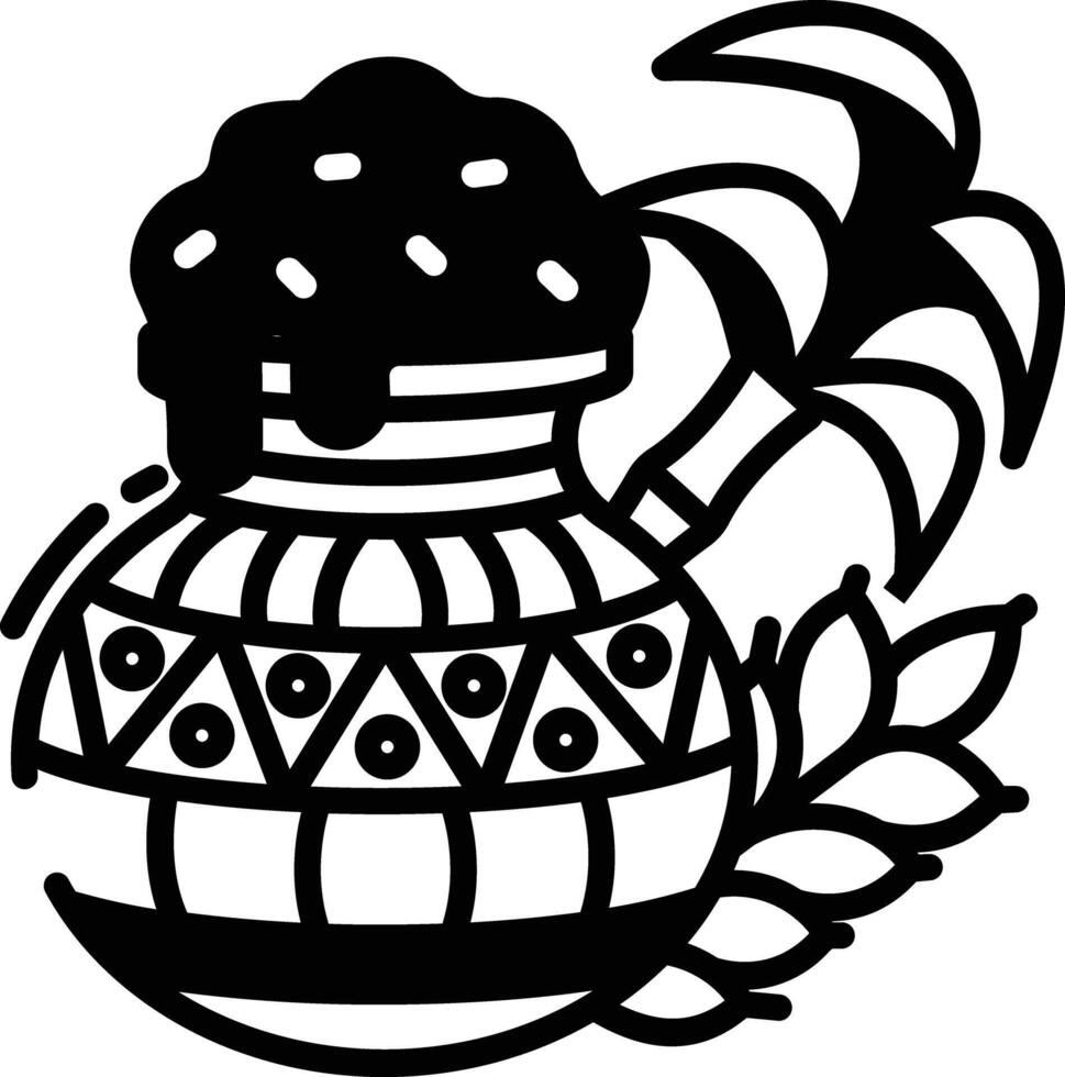 Pongal pot glyph and line vector illustration