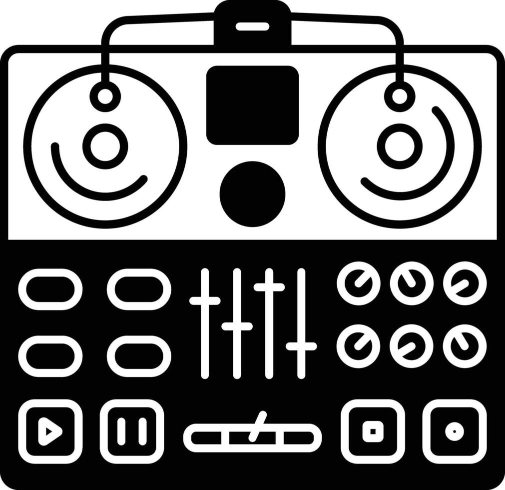 DJ mezclador glifo y línea vector ilustración