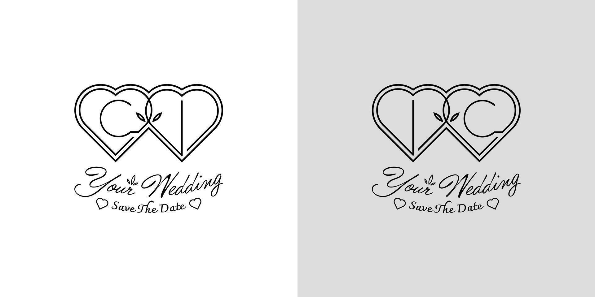 Letters CI and IC Wedding Love Logo, for couples with C and I initials vector