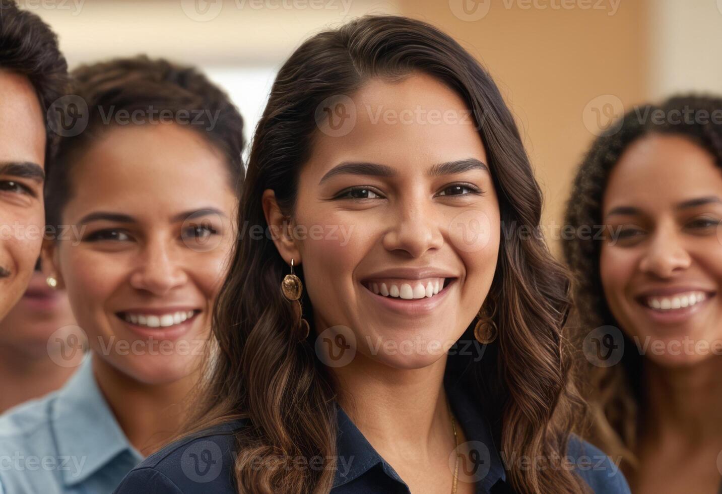 AI Generated A cheerful group of young adults in a casual meeting, likely a team collaboration or brainstorming session. photo