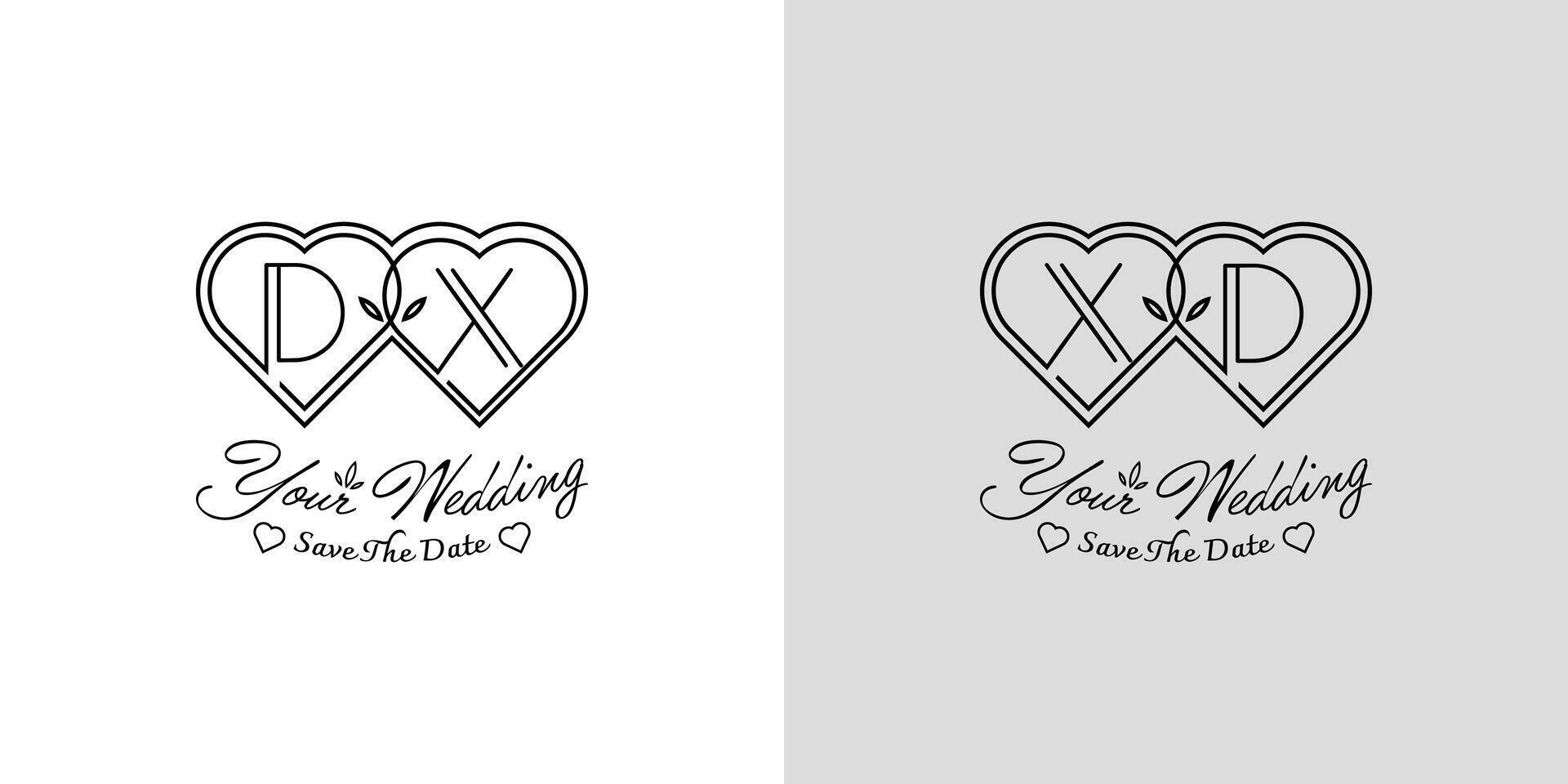 Letters DX and XD Wedding Love Logo, for couples with D and X initials vector