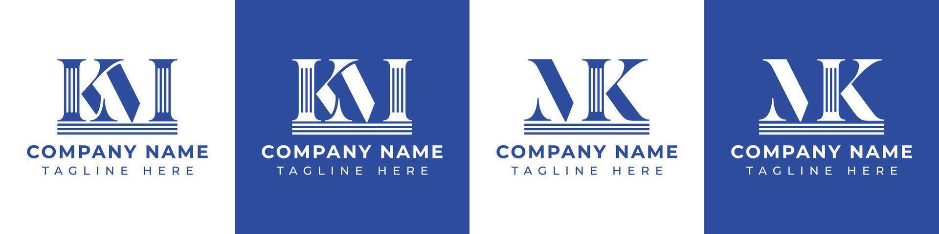 Letters MK and KM Pillar Logo Set, suitable for business with MK and KM related to Pillar vector