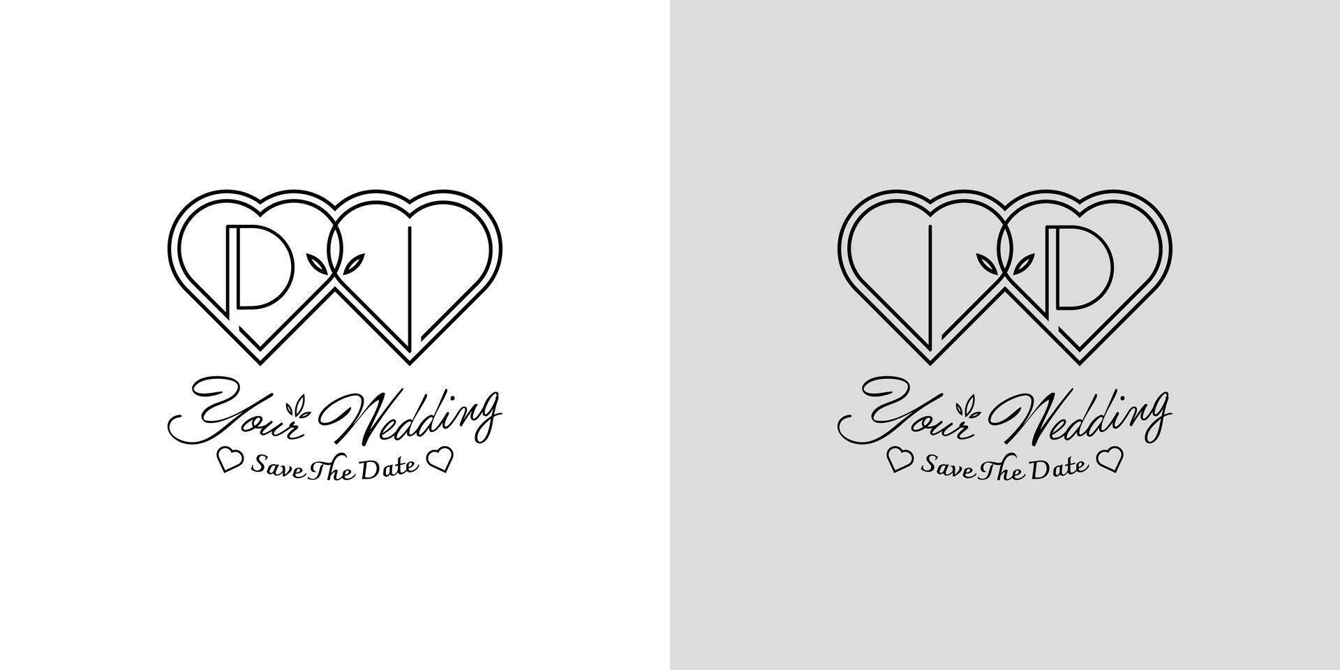 Letters DI and ID Wedding Love Logo, for couples with D and I initials vector