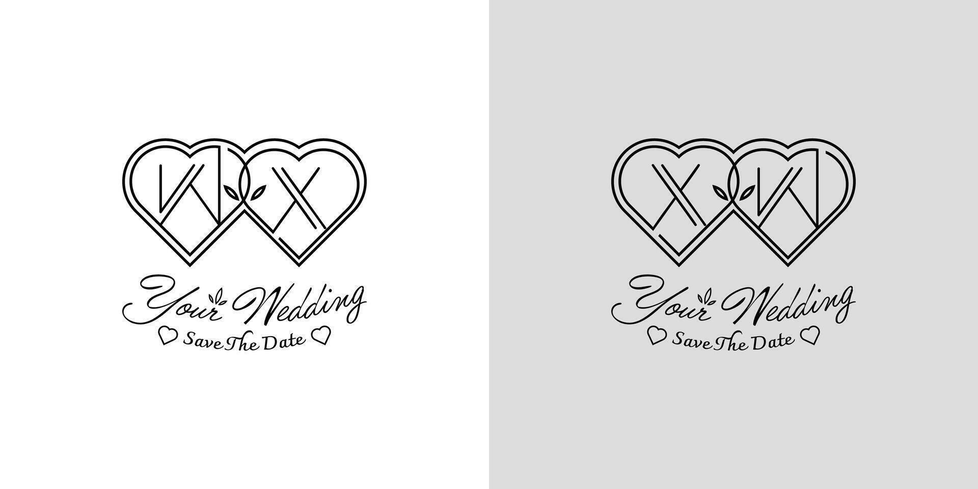 Letters XW and WX Wedding Love Logo, for couples with W and X initials vector