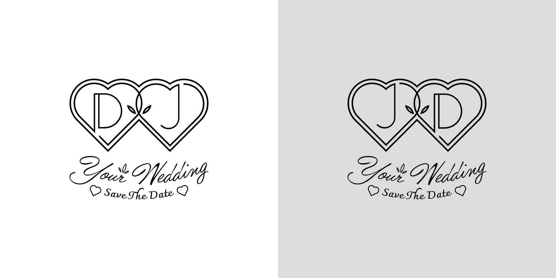 Letters DJ and JD Wedding Love Logo, for couples with D and J initials vector