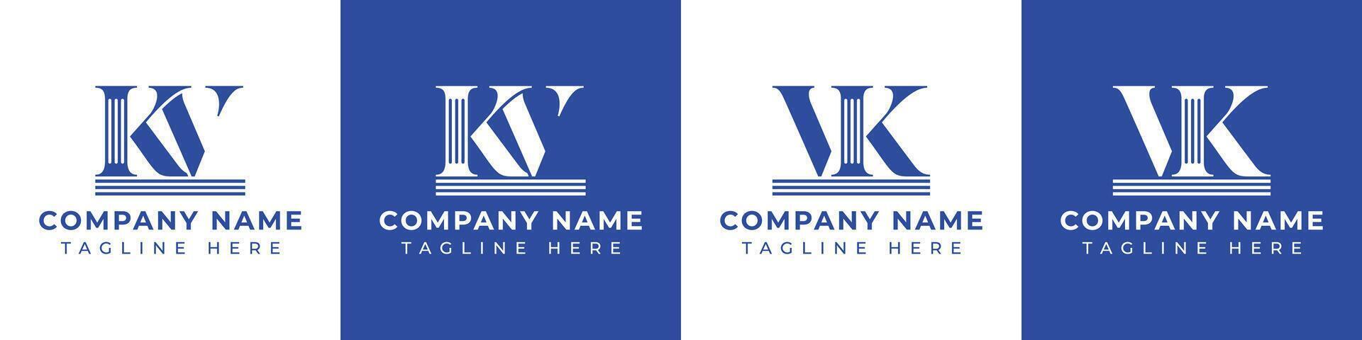 Letters VK and KV Pillar Logo Set, suitable for business with VK and KV related to Pillar vector