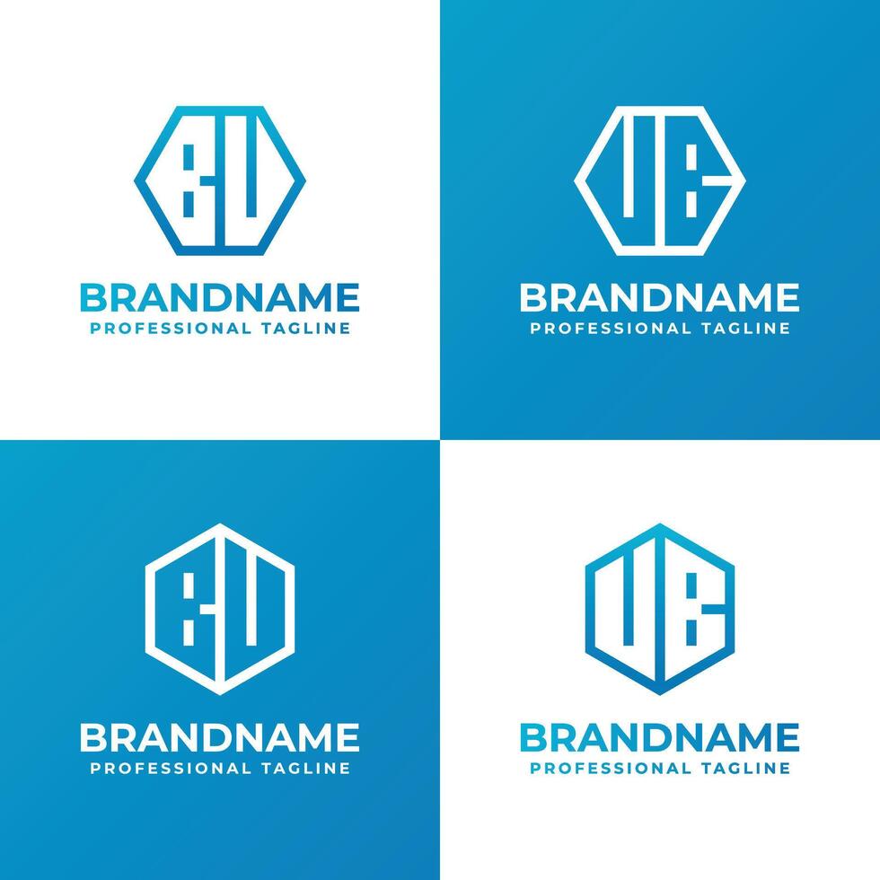 Letters BU or BV and UB or VB Hexagon Logo Set, suitable for business with BU, BV, UB, or VB initials vector