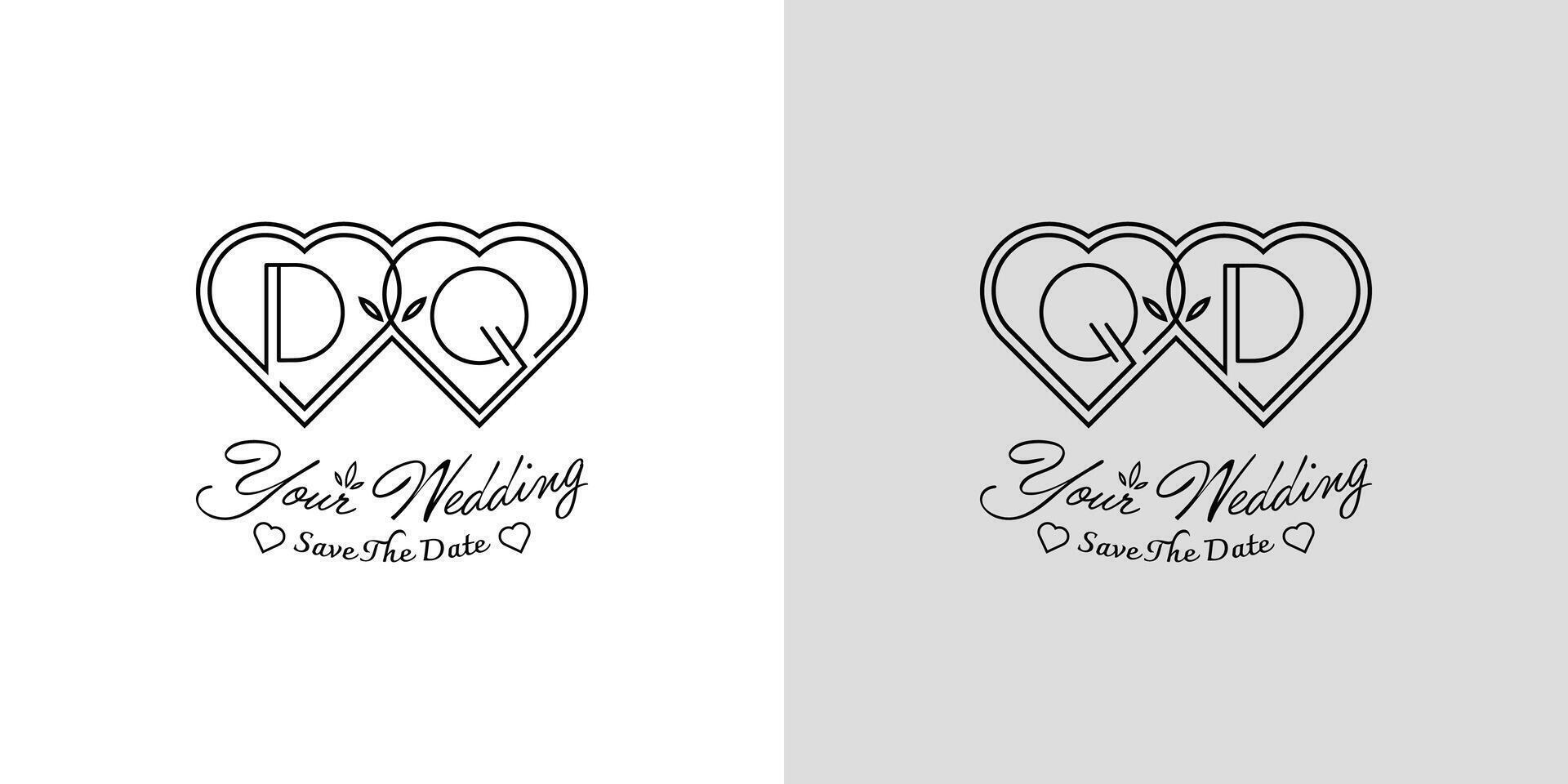 Letters DQ and QD Wedding Love Logo, for couples with D and Q initials vector