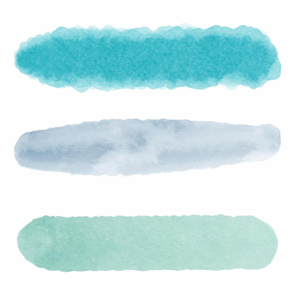 Collection of teal coloured hand painted watercolour strokes vector