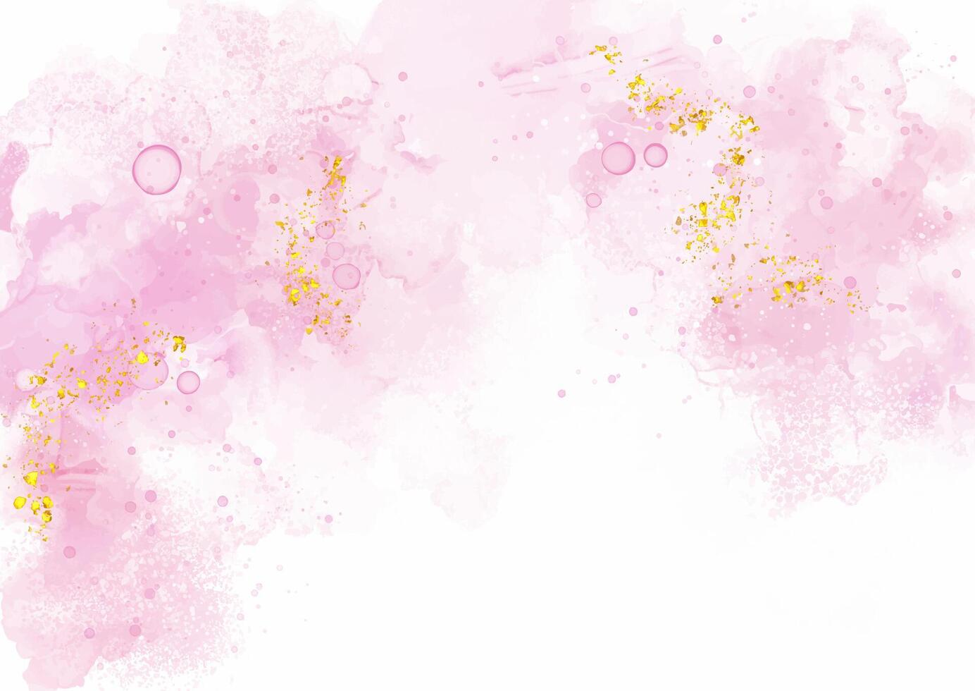 pastel pink hand painted background with gold glitter vector