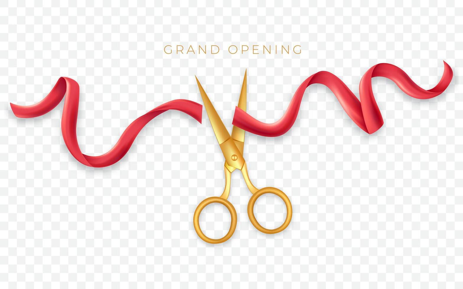 Grand opening with golden scissors cut the red ribbon vector