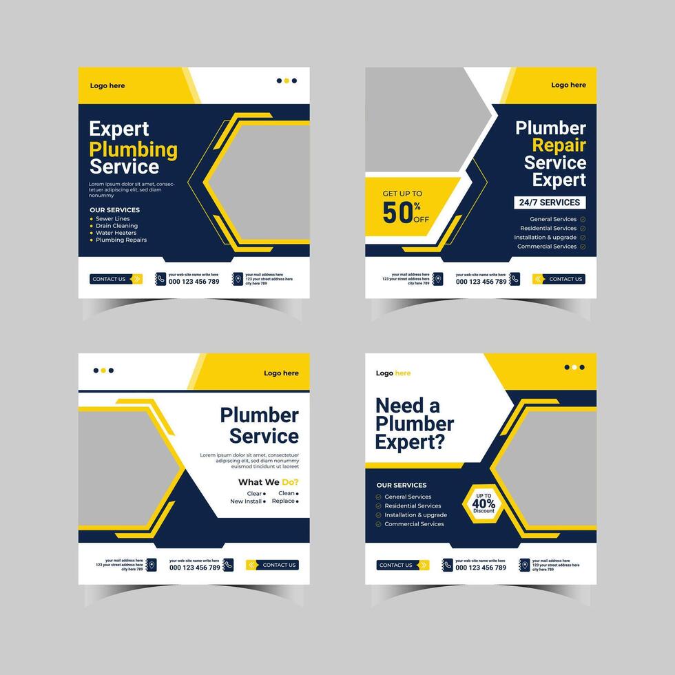 Vector plumbing service social media post template, Web banner template