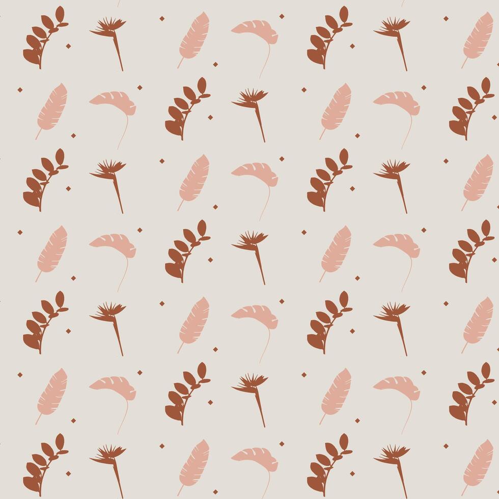 Floral seamless pattern. Branch with leaves and palm leaf texture. Botanical nature spring. Vector illustration
