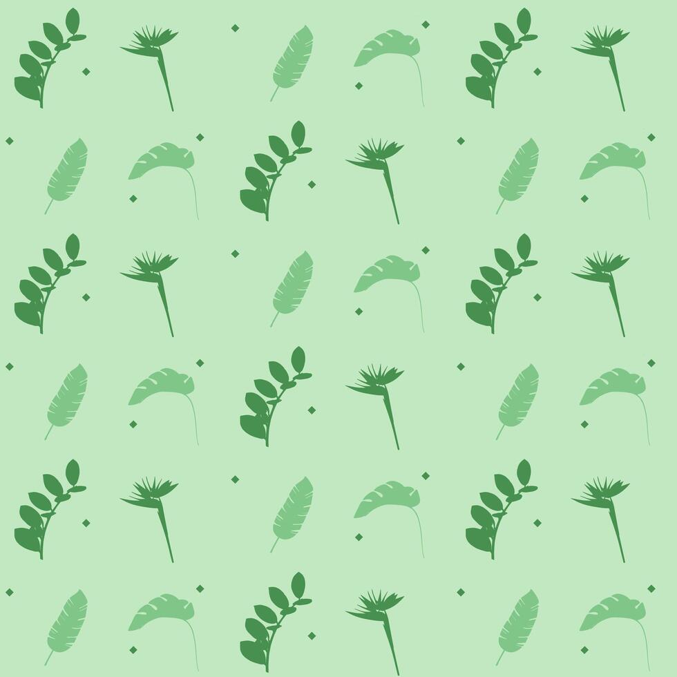 Floral seamless pattern. Branch with leaves and palm leaf texture. Botanical nature spring. Vector illustration