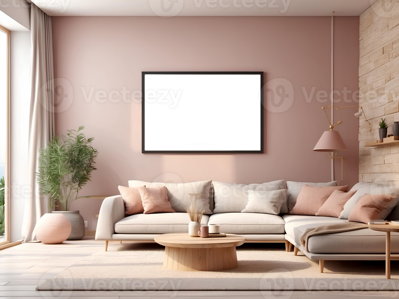 AI Generated Modern interior with AI-generated mockup paintings on the wall, created using artificial intelligence AI generation png