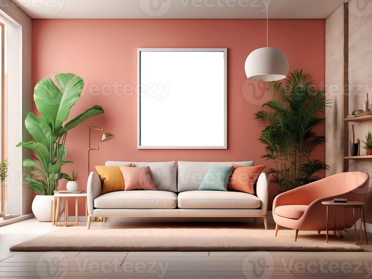 AI Generated Modern interior with AI-generated mockup paintings on the wall, created using artificial intelligence AI generation png