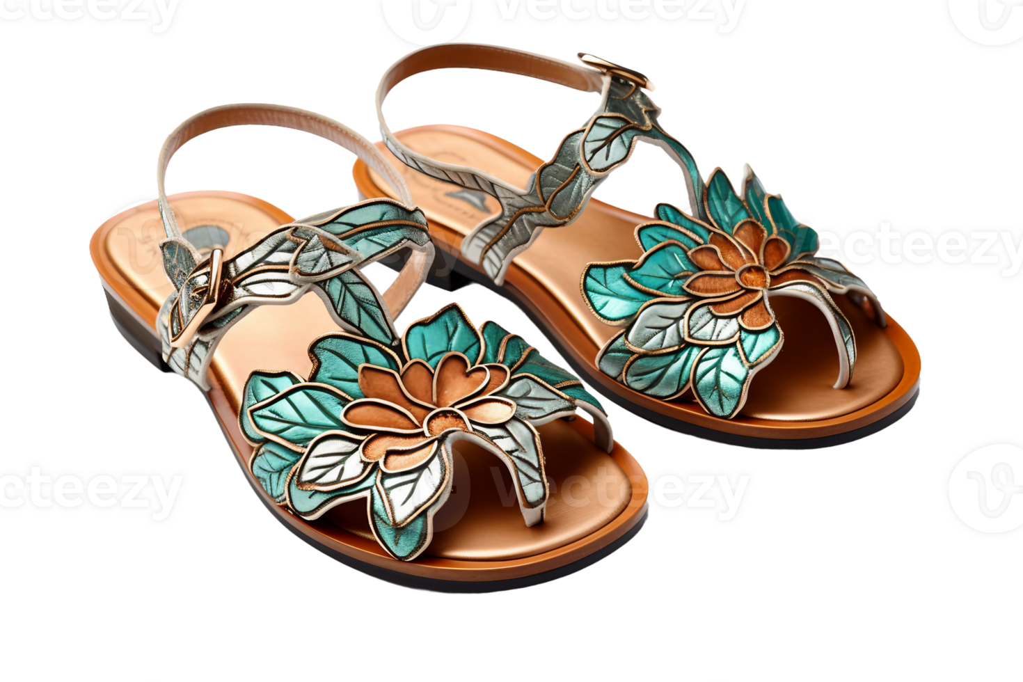 AI generated Patterned Sandals on transparent background. png