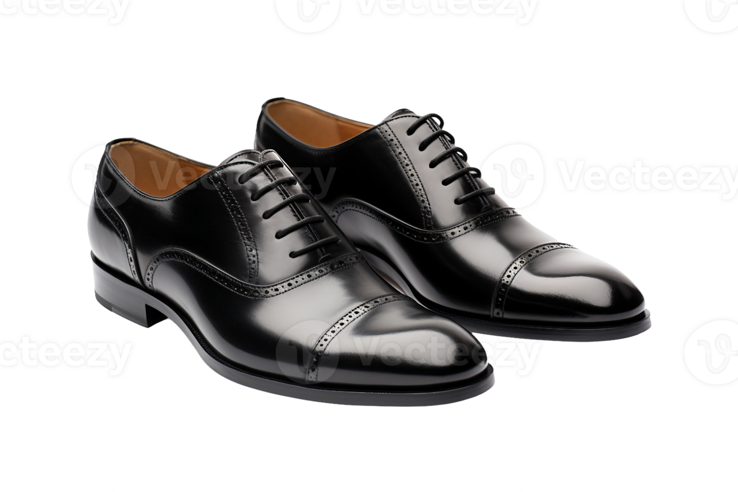 AI generated Classic Black Oxford Shoes on transparent background. png