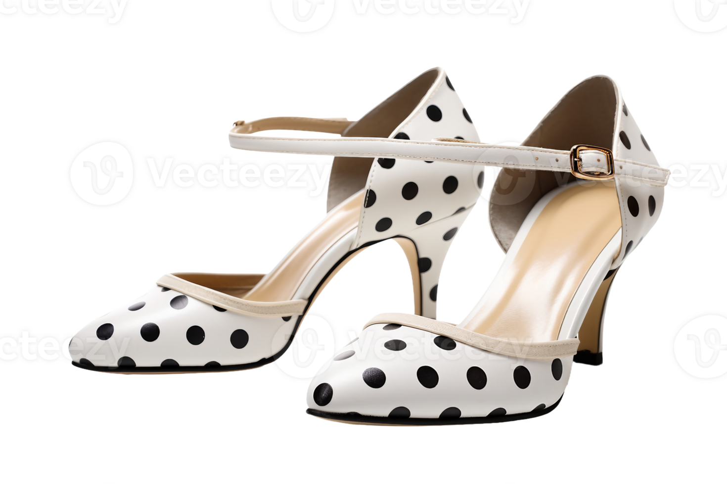 AI generated Polka Dot Kitten Heels on transparent background. png