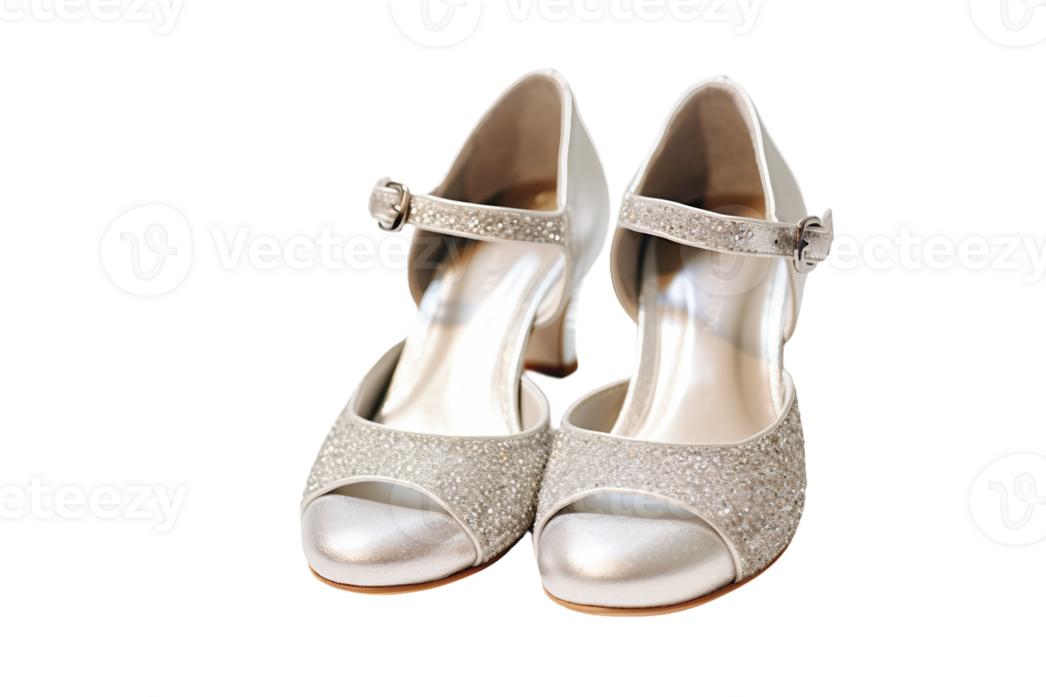 AI generated Sparkling Silver Mary Janes on transparent background. png