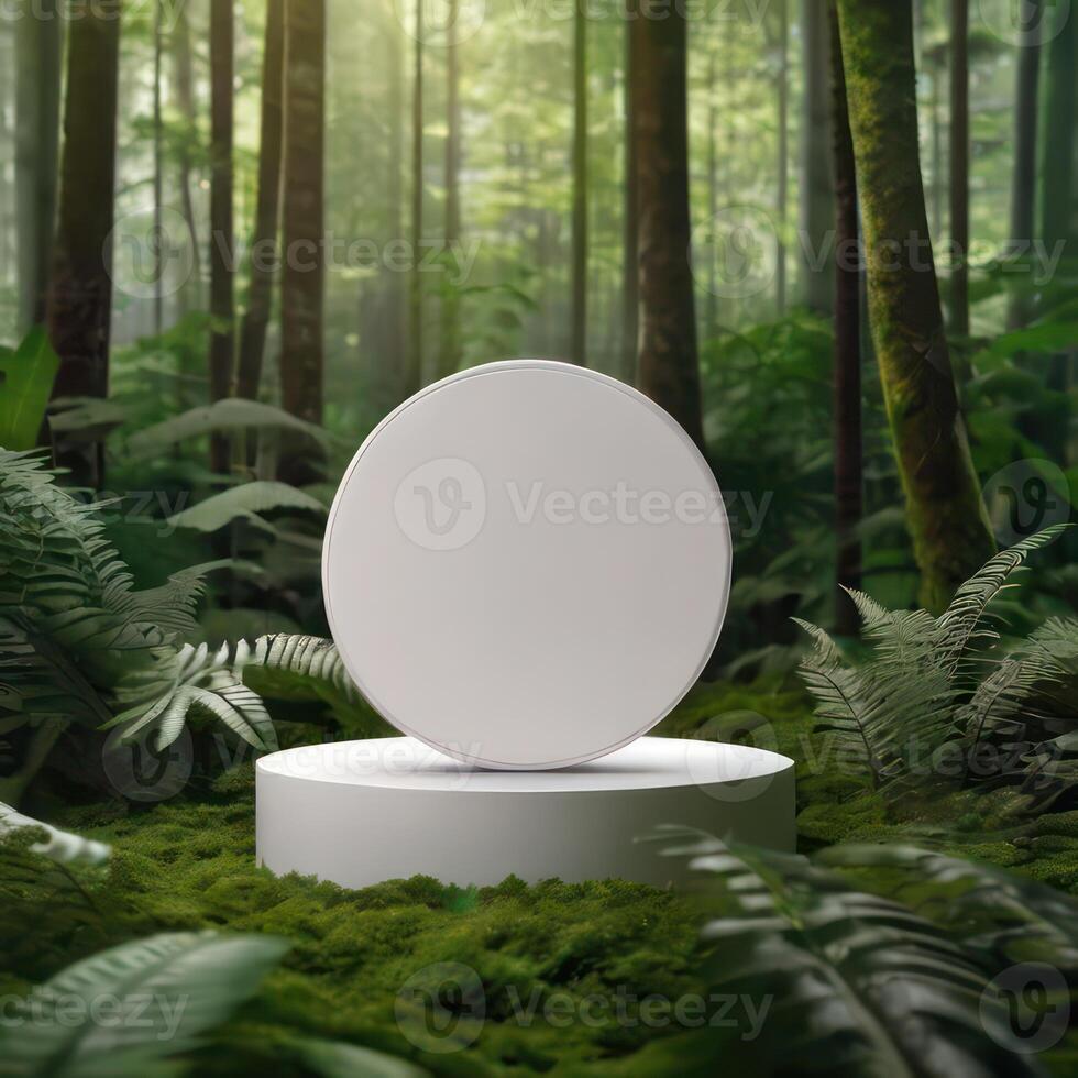 AI generated Two light green cosmetic beauty product podiums, pastel orange yellow gradient background, minimal mockup background for product cosmetic presentation 3d rendering photo