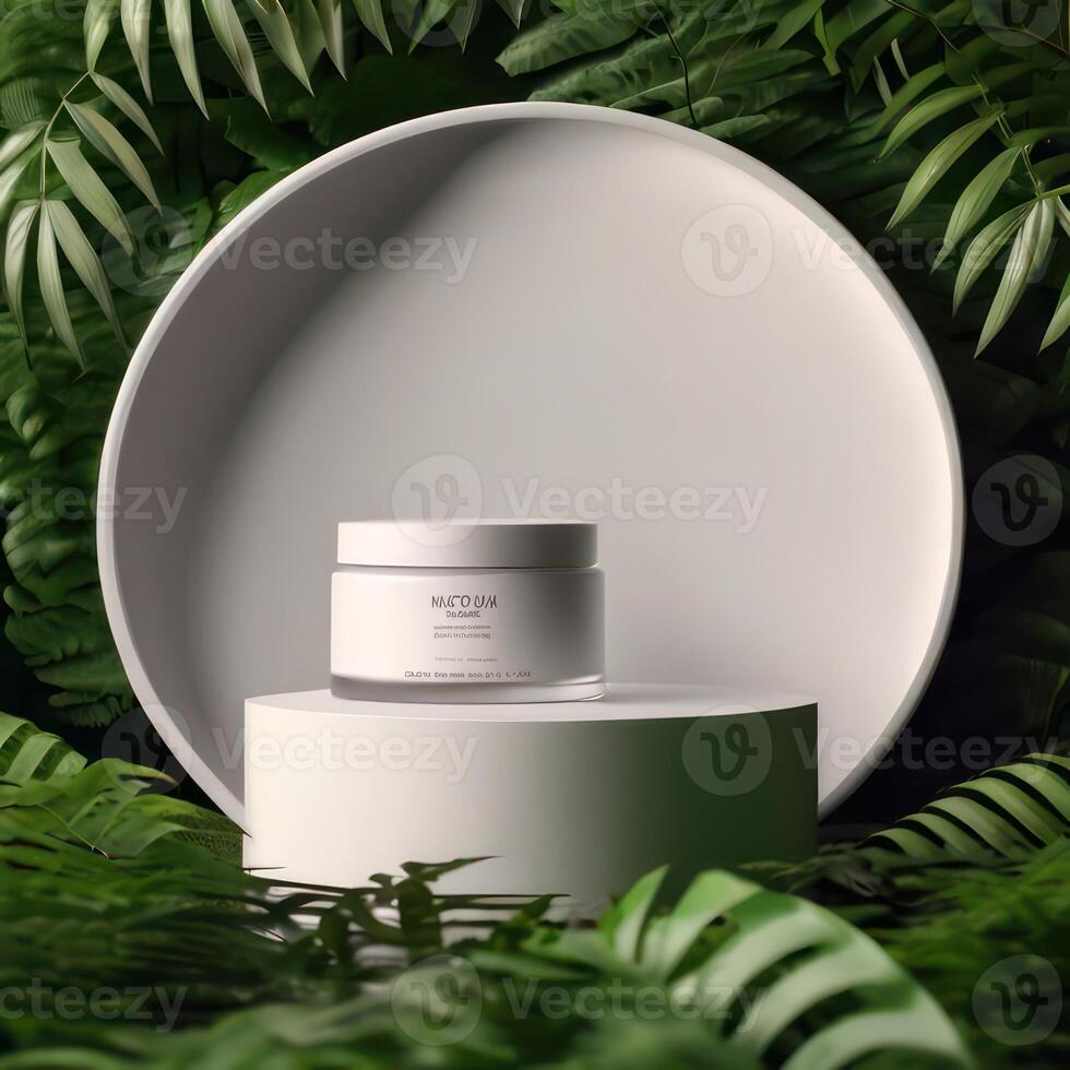 AI generated Two light green cosmetic beauty product podiums, pastel orange yellow gradient background, minimal mockup background for product cosmetic presentation 3d rendering photo