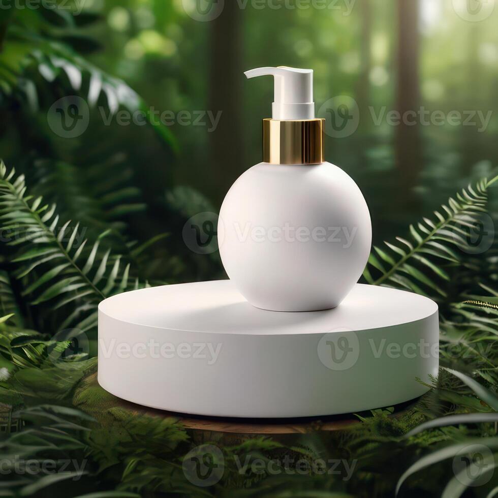 AI generated Two light green cosmetic beauty product podiums, pastel orange yellow gradient background, minimal mockup background for product cosmetic presentation 3d rendering photo