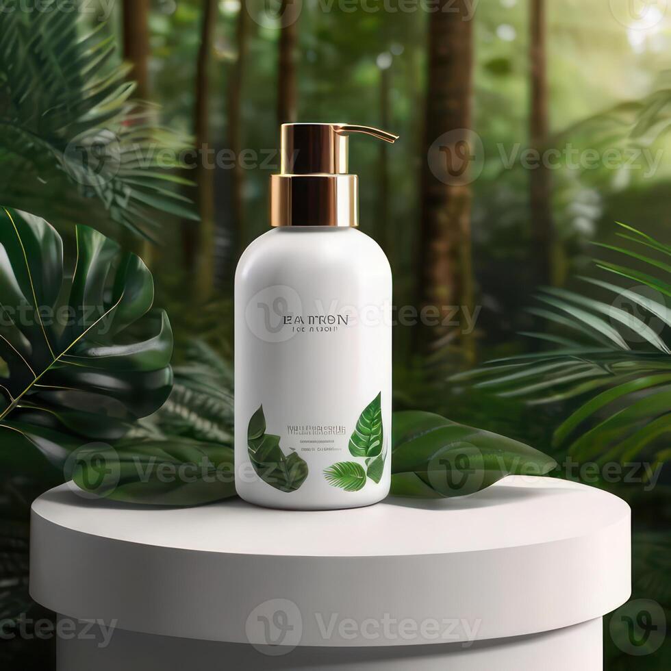 AI generated Two light green cosmetic beauty product podiums, pastel orange yellow gradient background, minimal mockup background for product cosmetic presentation 3d rendering photo