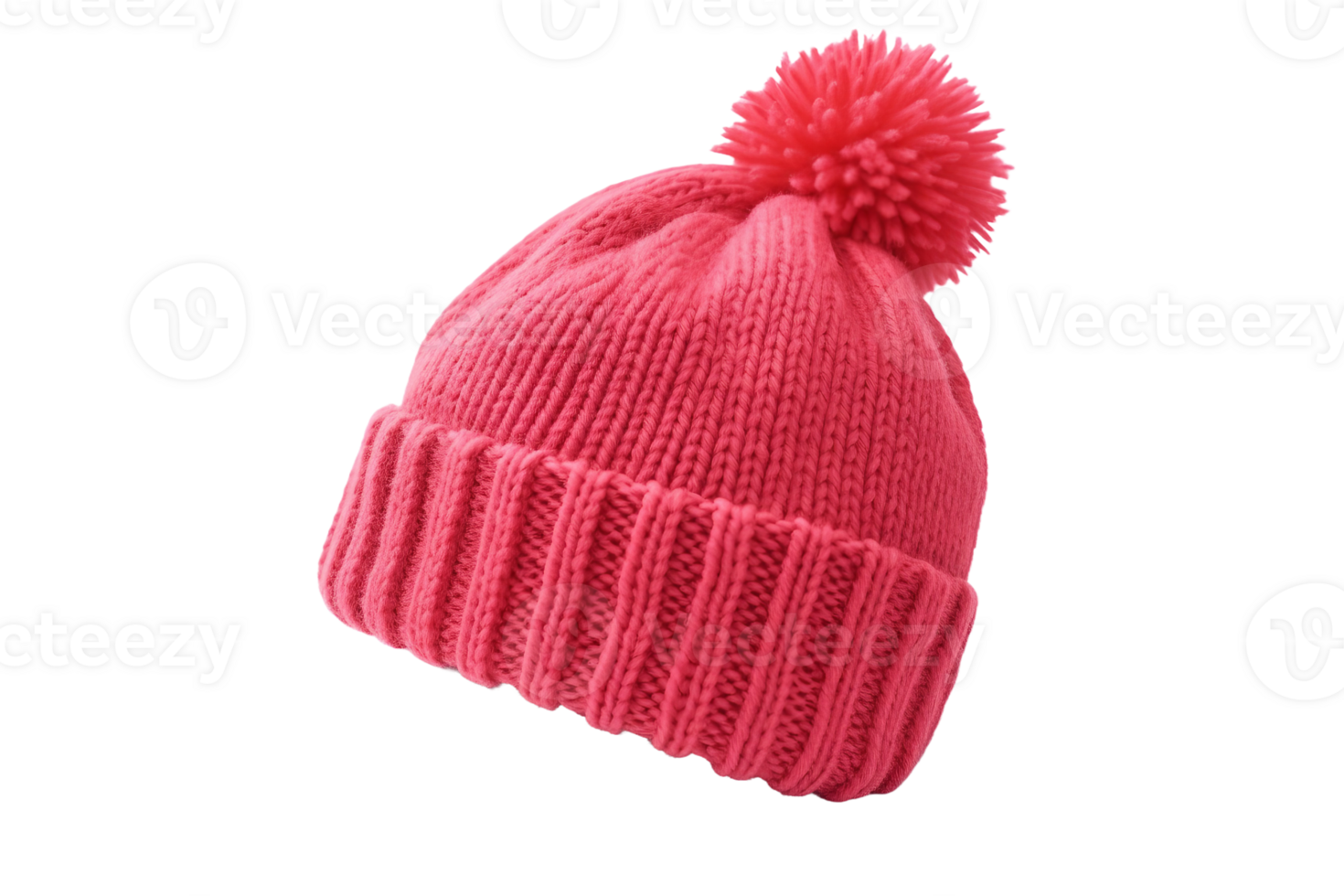 AI generated Knitted Hat with Pom Pom on Transparent Background. png