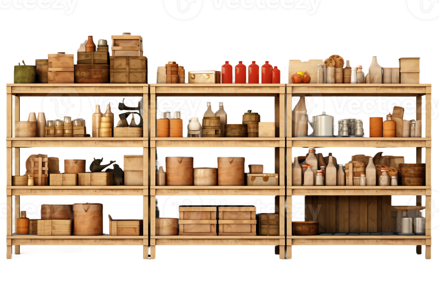 AI generated Warehouse Shelves Loaded with Goods on Transparent Background. png