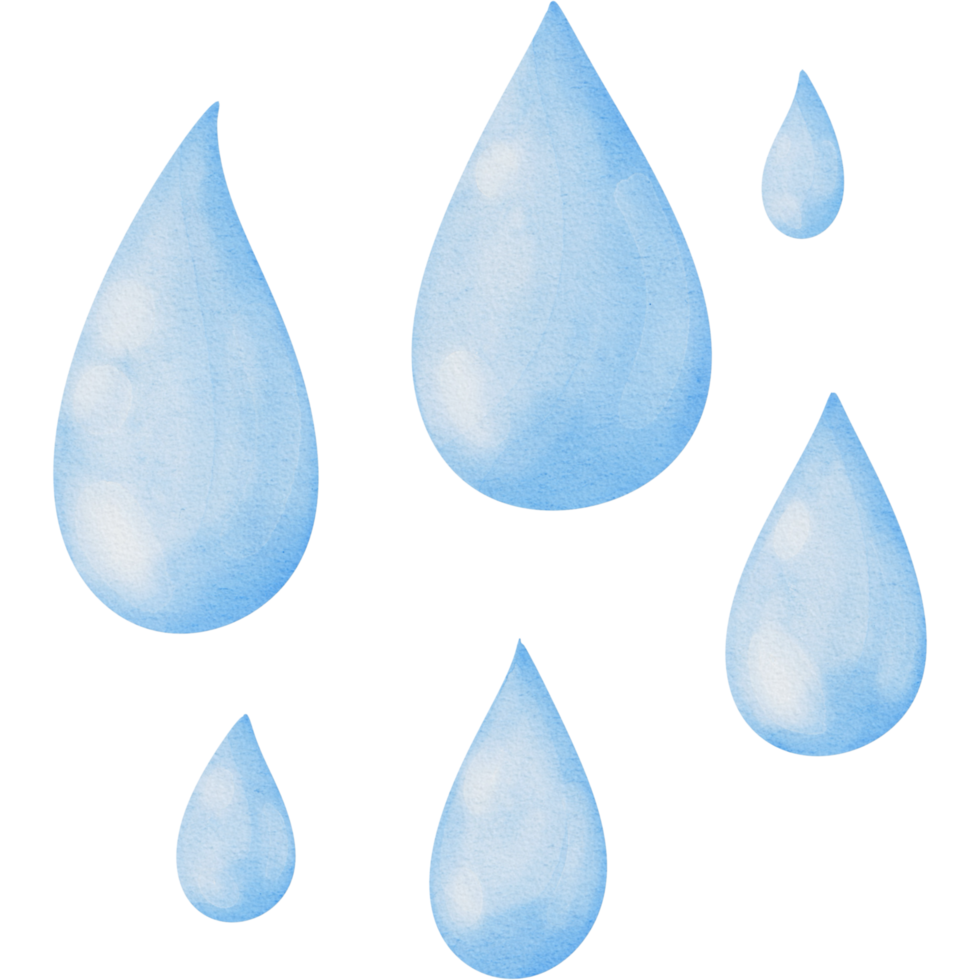 blue water splashes on transparent background, hand painted watercolor style png