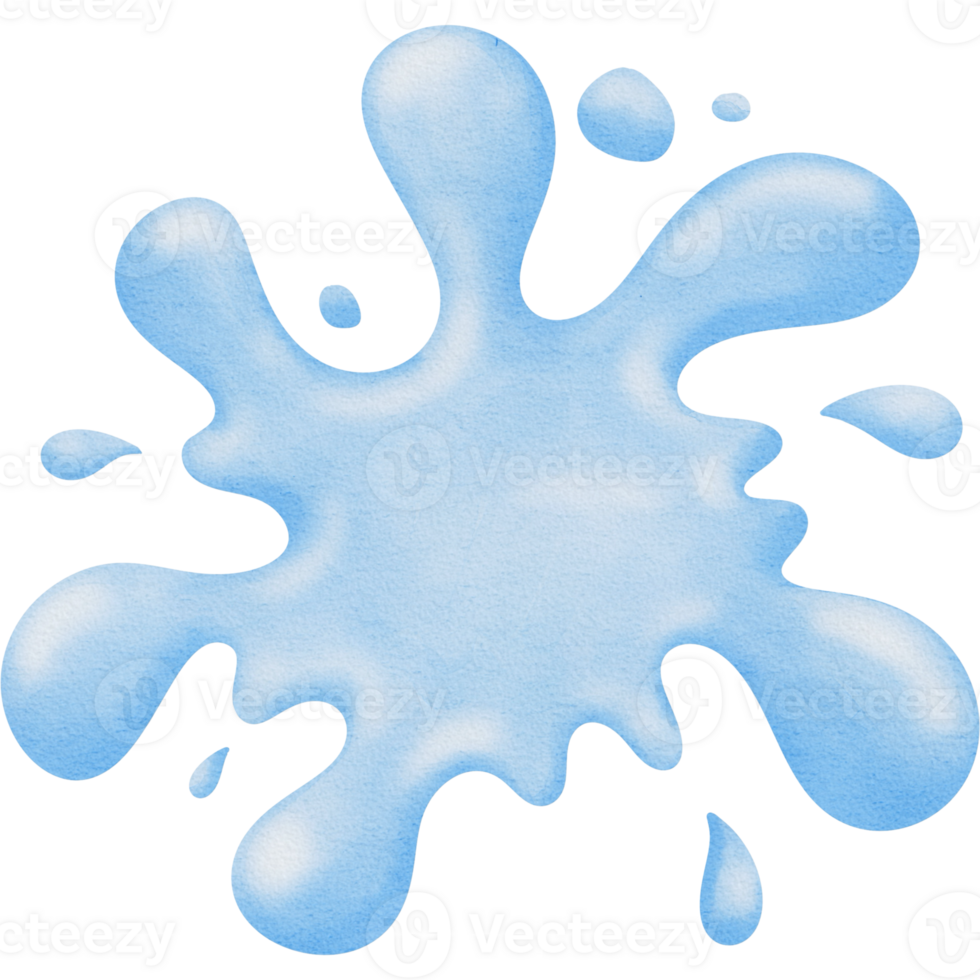 blue water splashes on transparent background, hand painted watercolor style png
