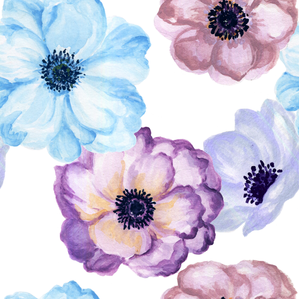 anemone watercolor seamless pattern png