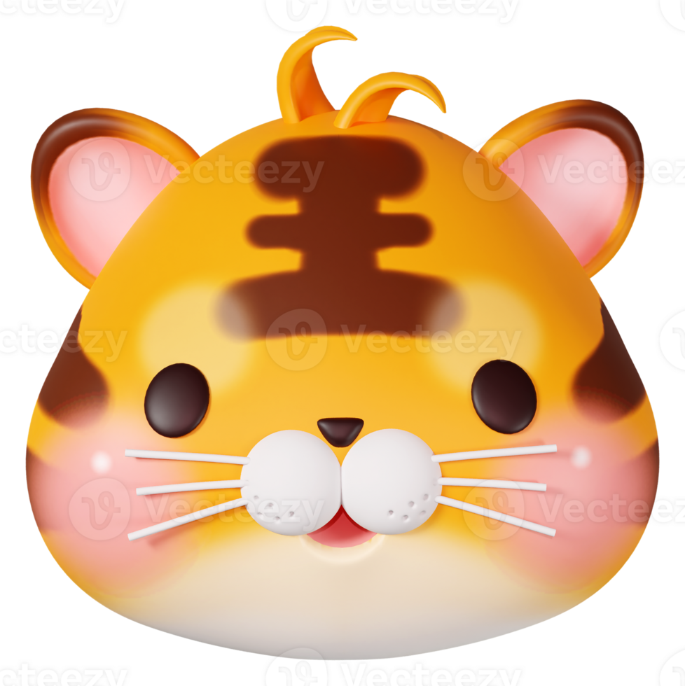 3D rendering illustration, cute zodiac sign tiger png