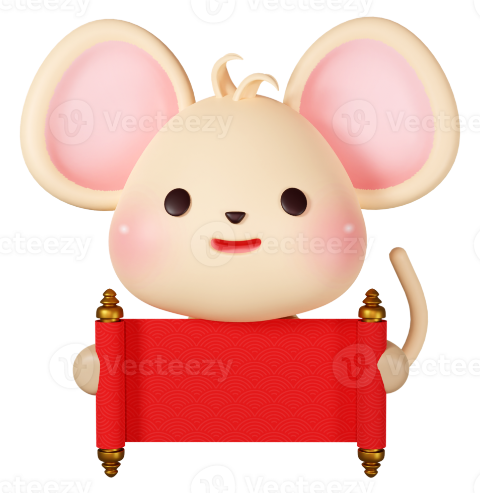 3D rendering illustration, cute zodiac sign rat png