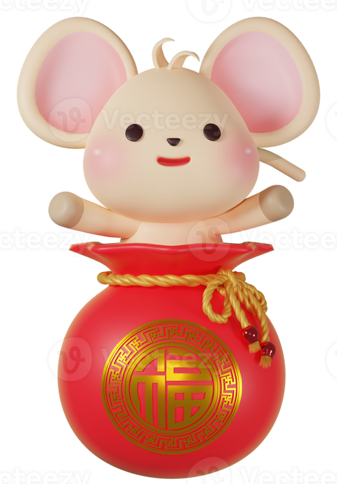 3D rendering illustration, cute zodiac sign rat png