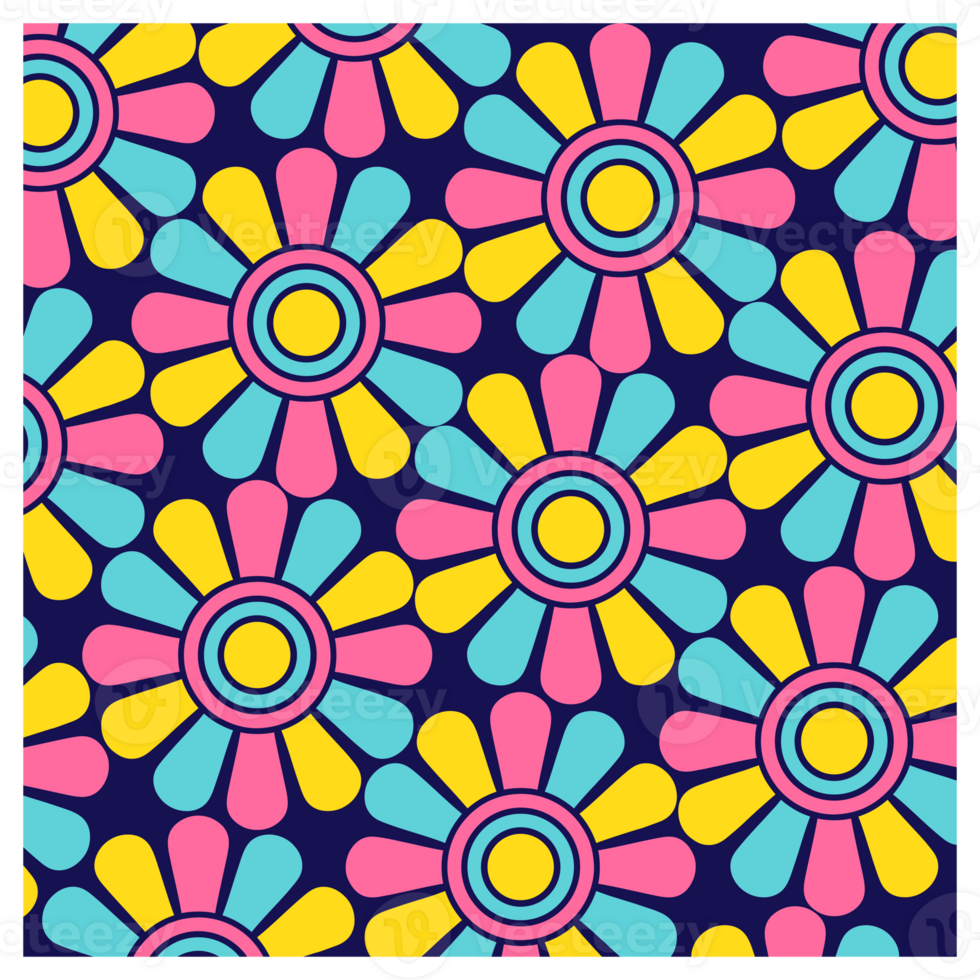 1960 stile rosa giallo blu neon margherita fiori modello png