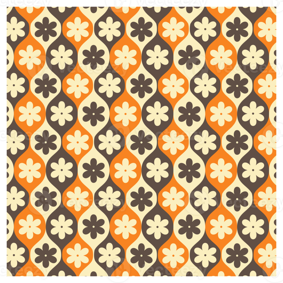 anos setenta estilo retro flores laranja Castanho e creme padronizar png