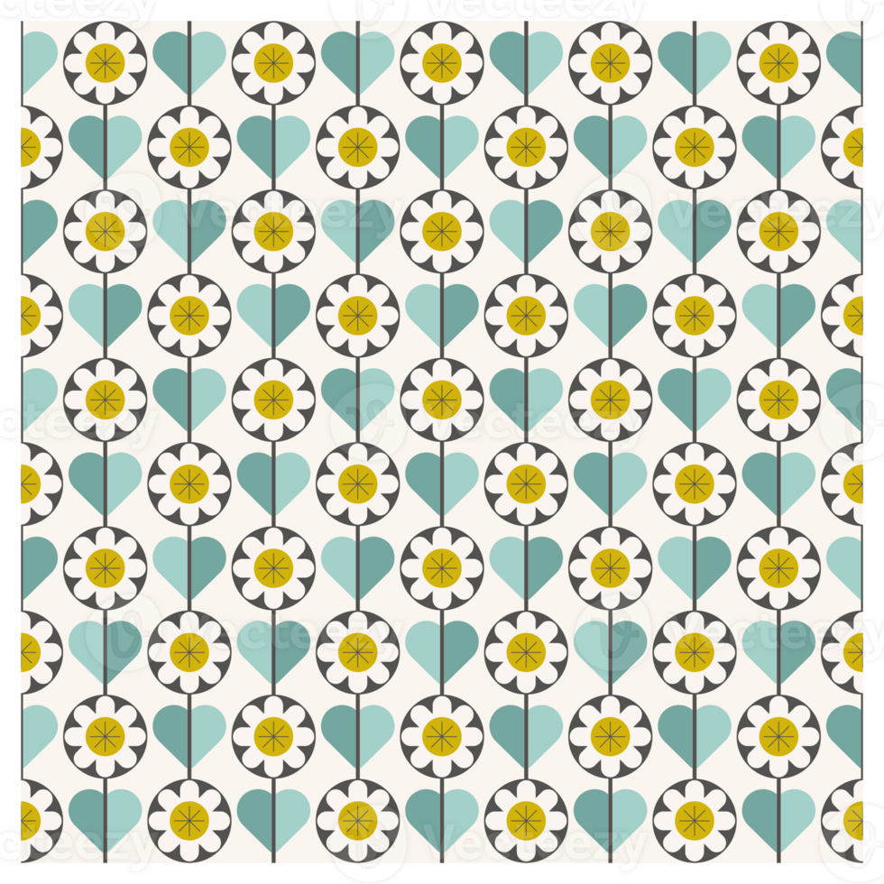 Mid Century Blue And Yellow Flower Pattern png