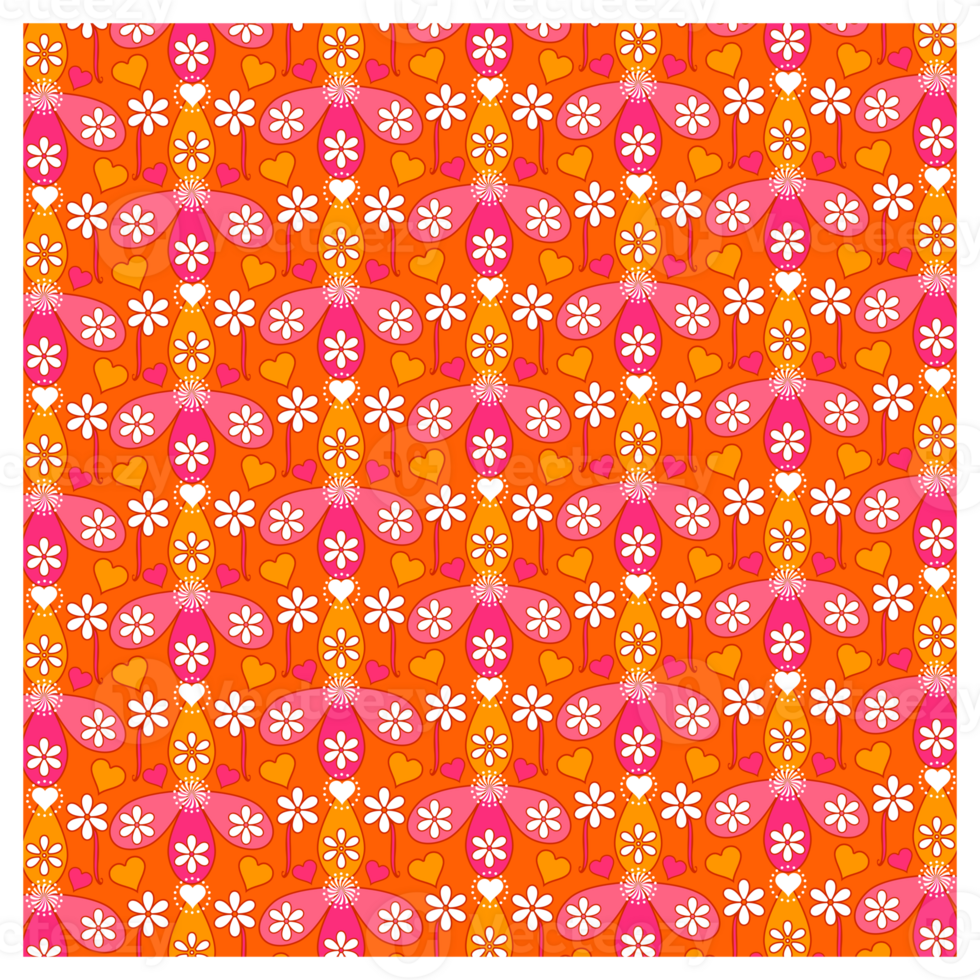 Cute Hippie Style Summer Hearts And Flowers Pattern png