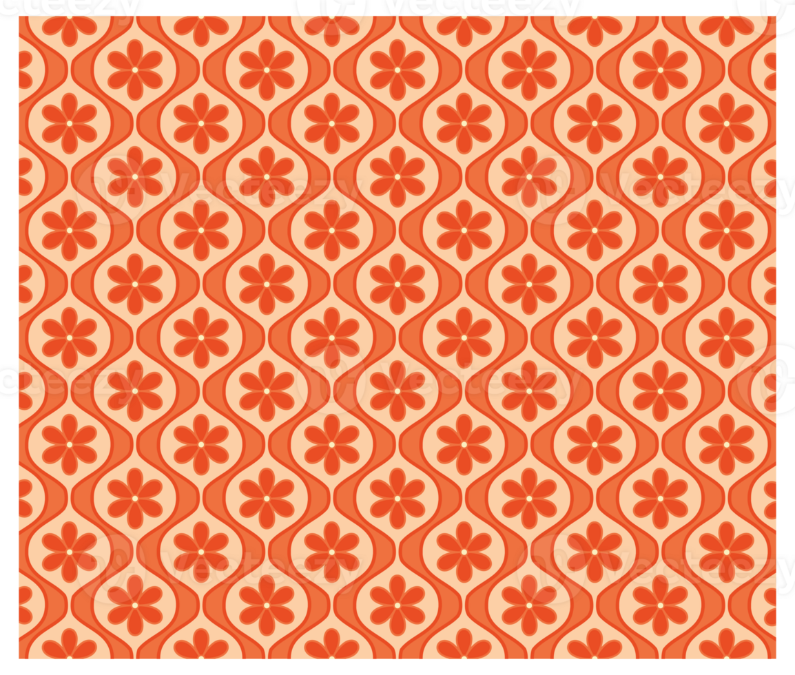 Retro Modern 1970s Orange Daisy Flowers Pattern png