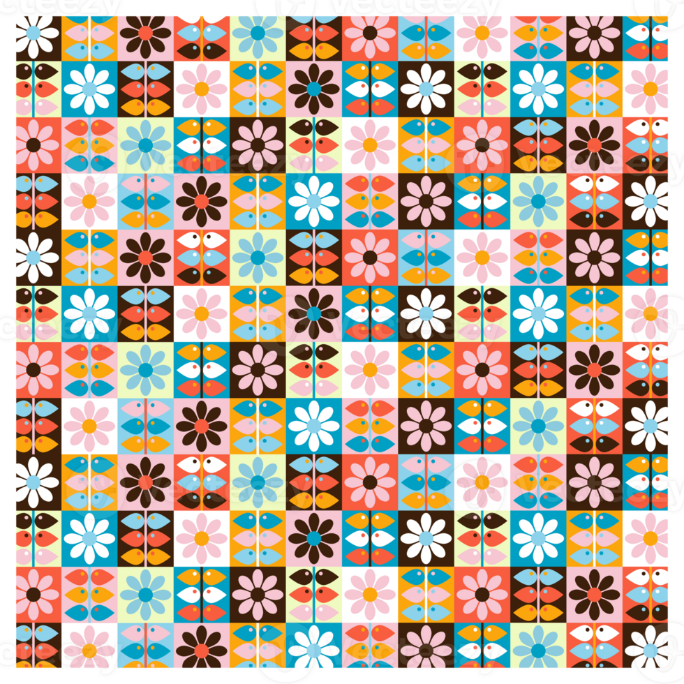 Retro Scandi Style Flowers Mid Century Scandinavian Pattern png